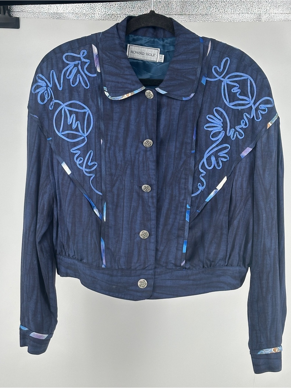 Howard Wolf Navy Embroidered Cropped Blazer